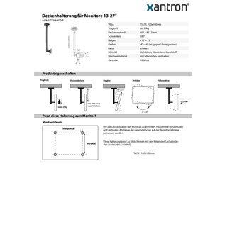 Deckenhalterung fr Monitore 13-27, Xantron DEHA-410-B