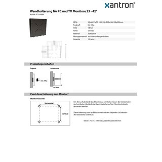 Wandhalterung fr PC und TV Monitore 23 - 42, Xantron ECO-008N