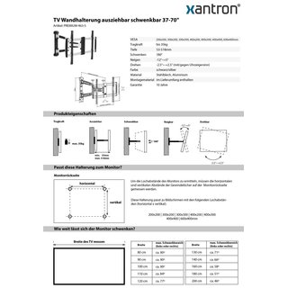 TV Wandhalterung ausziehbar schwenkbar 37-70, Xantron PREMIUM-463-S