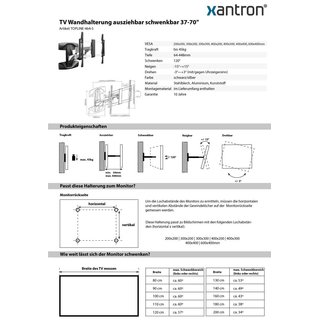 TV Wandhalterung ausziehbar schwenkbar 37-70, Xantron TOPLINE-464-S