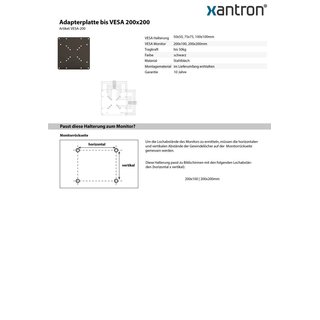 Adapterplatte bis VESA 200x200, Xantron VESA-200
