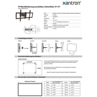 TV Wandhalterung ausziehbar schwenkbar 37-70, Xantron PREMIUM-663