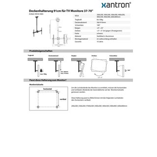 Deckenhalterung 91cm  fr TV Monitore 37-70, Xantron DEHA-946S