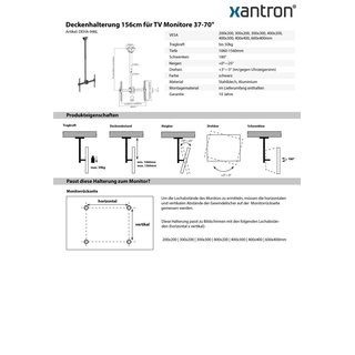 Deckenhalterung 156cm fr TV Monitore 37-70, Xantron DEHA-946L