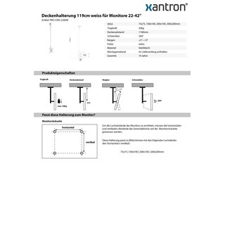 Deckenhalterung 119cm weiss fr Monitore 22-42 Set - PRO-CM-HS-W + PRO-CM-P900-W + PRO-CM-S200-W