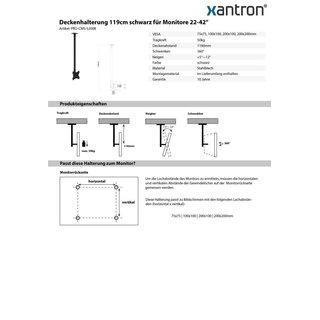 Deckenhalterung 119 cm schwarz fr Monitore 22-42 Set - PRO-CM-HS-B + PRO-CM-P900-B + PRO-CM-S200-B