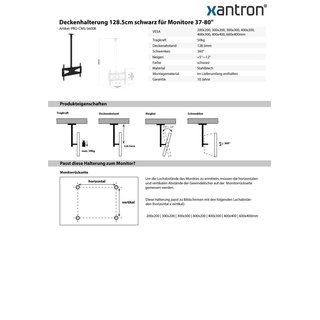 Deckenhalterung besteht aus PRO-CM-S600-B+PRO-CM-P900-B+PRO-CM-HS-B fr Monitore 37-80