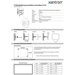 TV Wandhalterung ausziehbar schwenkbar 32-55 weiss, Xantron TOPLINE-441-W