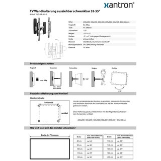 TV Wandhalterung ausziehbar schwenkbar 32-55, Xantron TOPLINE-441-S