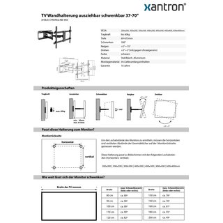 TV Wandhalterung ausziehbar schwenkbar 37-70, Xantron STRONGLINE-960