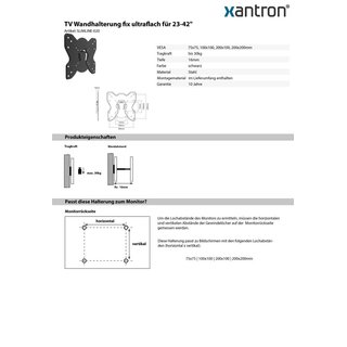 TV Wandhalterung fix ultraflach fr 23-42, Xantron SLIMLINE-020