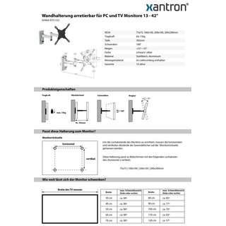 Wandhalterung arretierbar fr PC und TV Monitore 13 - 42, Xantron ECO-222