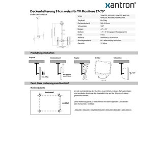 Deckenhalterung 91cm weiss fr TV Monitore 37-70, Xantron DEHA-946S-W