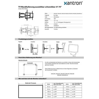 TV Wandhalterung ausziehbar schwenkbar 37-70, Xantron PRO-FM600