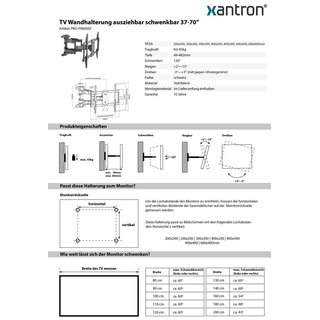 TV Wandhalterung ausziehbar schwenkbar 37-70, Xantron PRO-FM600D