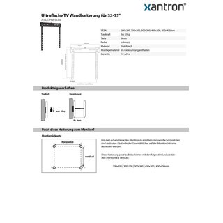 Ultraflache TV Wandhalterung fr 32-65, Xantron PRO-SS400