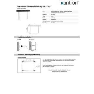 Ultraflache TV Wandhalterung fr 37-75, Xantron PRO-SS800