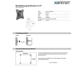 Wandhalterung fr Monitore 13-27, Xantron SLIMLINE-010