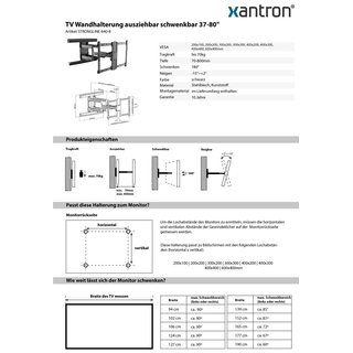 TV Wandhalterung 80cm ausziehbar schwenkbar 37-80, Xantron STRONGLINE-640-B