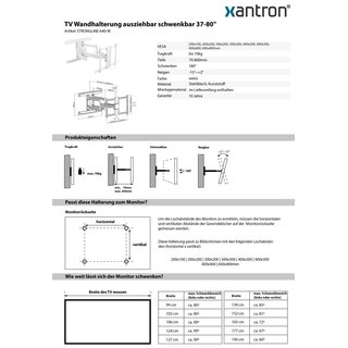 TV Wandhalterung 80cm ausziehbar schwenkbar 37-80, Xantron STRONGLINE-640-W