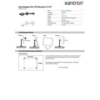 Dual Adapter für 2 PC Monitore 13-27, Xantron ECO-A02
