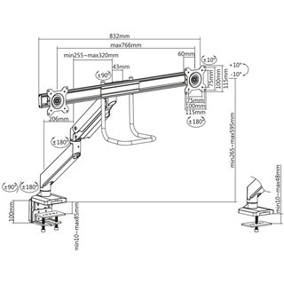 Tischhalterung 2 Monitore hhenverstellbar mit Gasdruckfeder 17-32, Xantron PRO-GS100DP