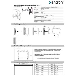 Wandhalterung hhenverstellbar 26-47, Xantron ERGOLINE-442