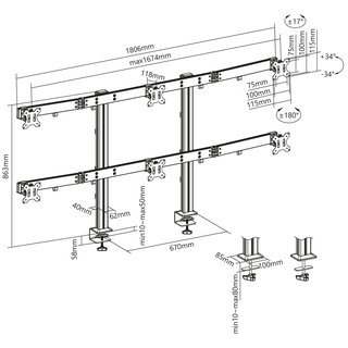 Tischhalterung fr 6 Monitore 17-32, Xantron PRO-FS06