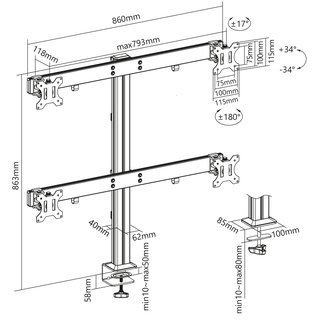 Tischhalterung fr 4 Monitore 17-32, Xantron PRO-FS04