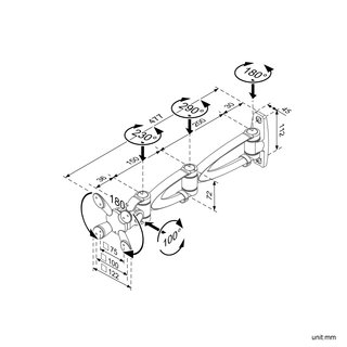 Schwenkbare + ausziehbare Wandhalter fr 8 - 22 Monitore